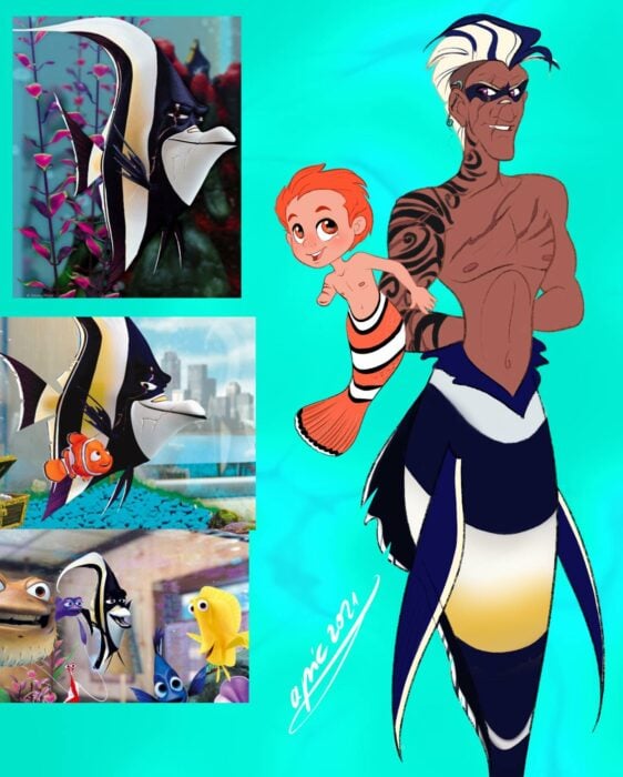 Gill ;Artista dibuja a los personajes de Buscando a Nemo como humanos y son bellísimos