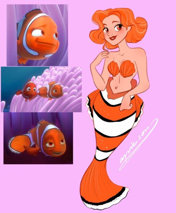 Coral ;Artista dibuja a los personajes de Buscando a Nemo como humanos y son bellísimos