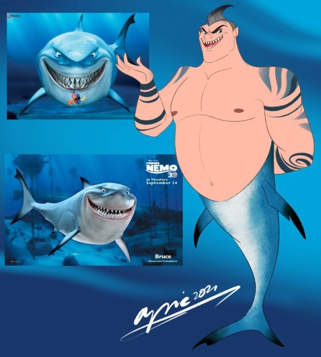 Bruce ;Artista dibuja a los personajes de Buscando a Nemo como humanos y son bellísimos