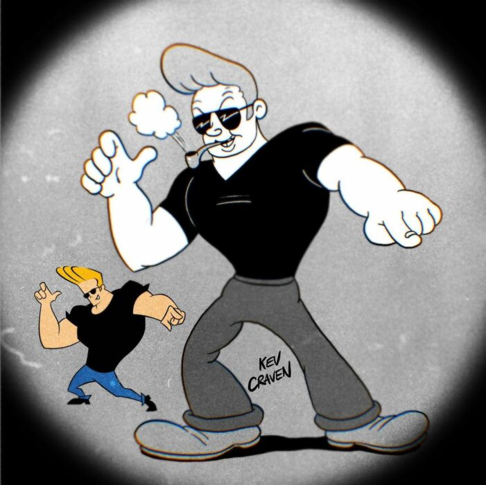 Johnny Bravo dibujado si hubiera sido en el año 1930