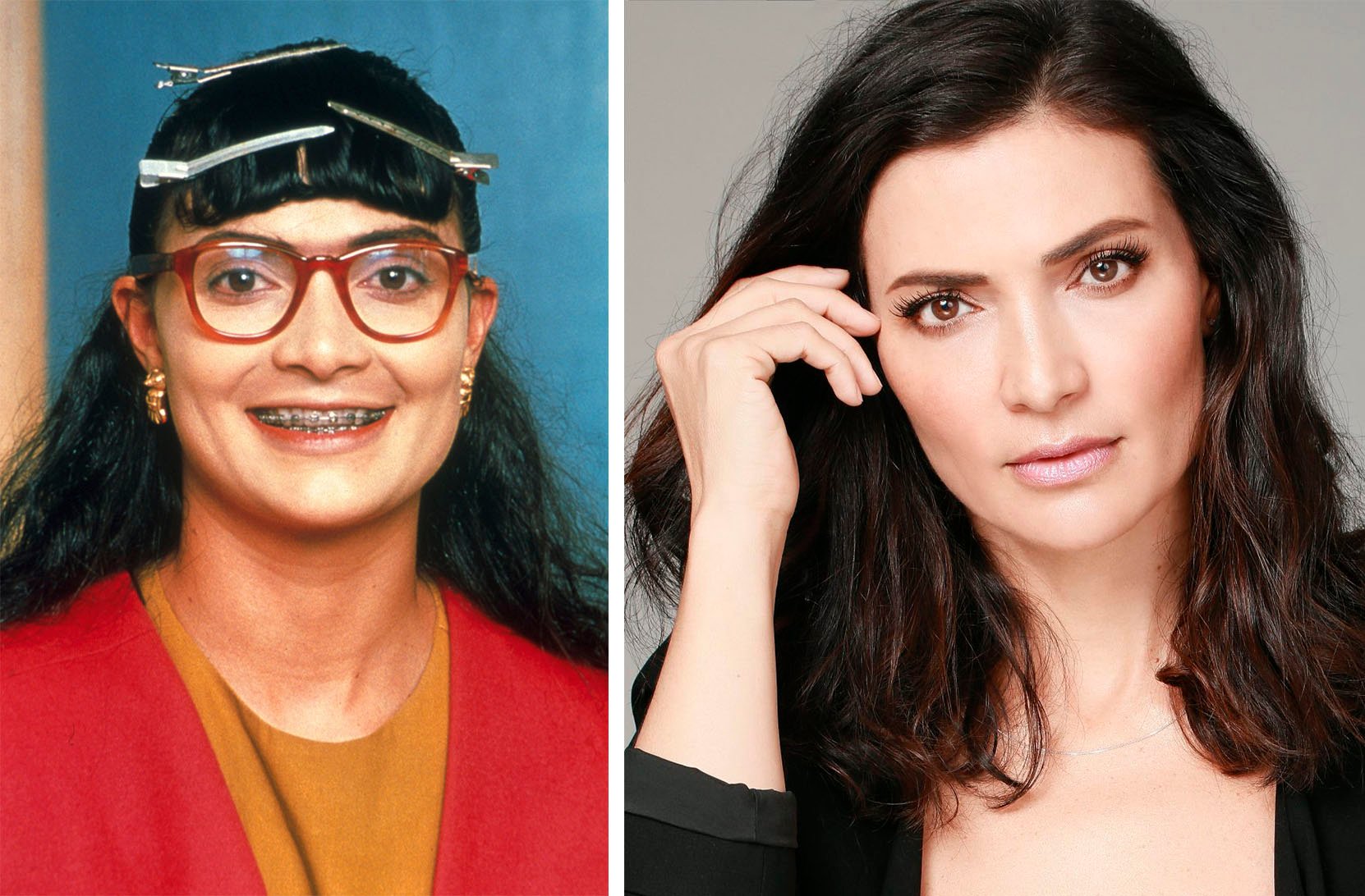 comparative image of the actress Ana María Orozco in her character of Betty la fea 