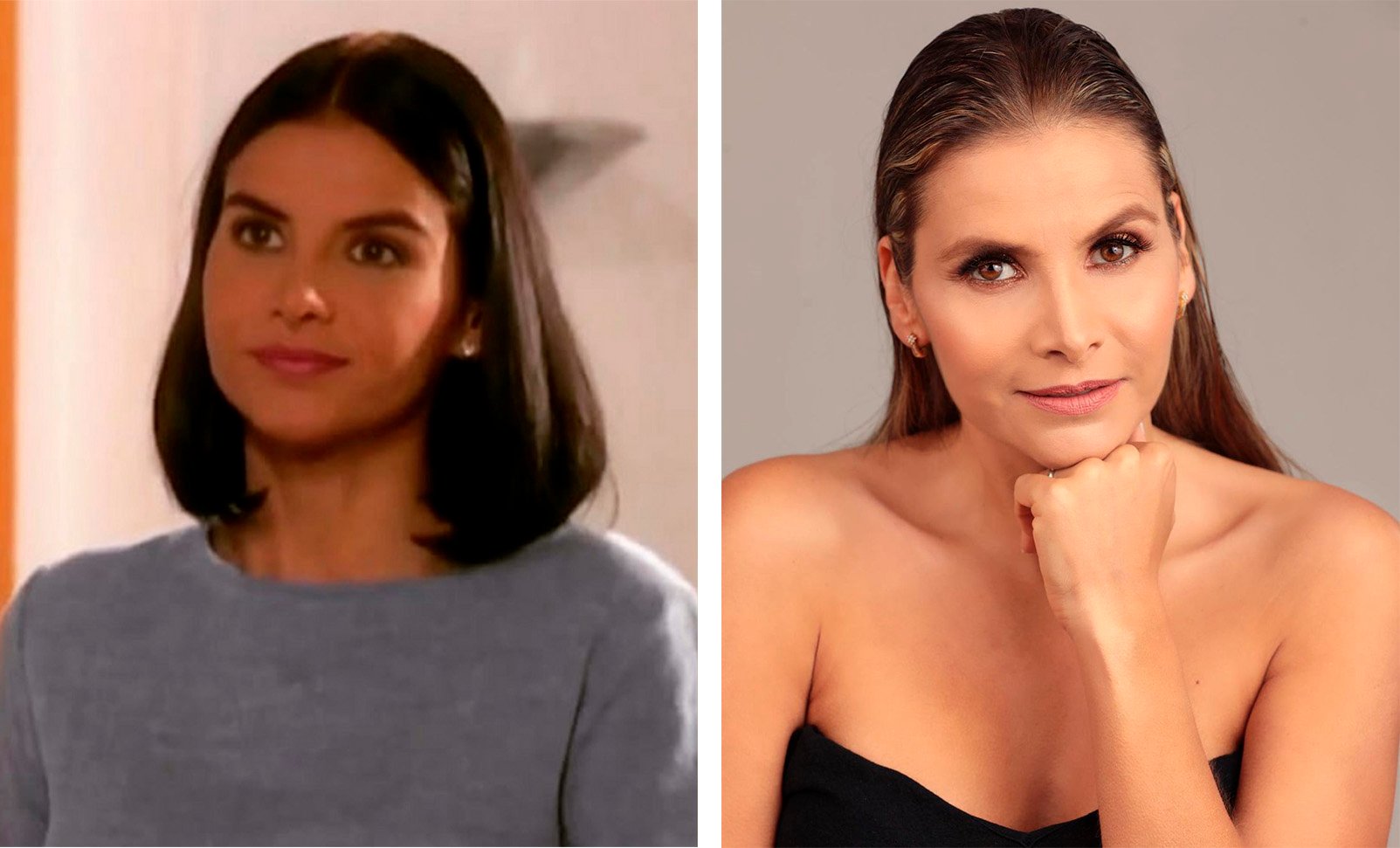 comparative image of the actress Natalia Ramírez in her character of Marcia Valencia in Betty la fea 