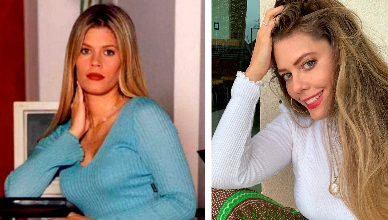 Comparative image of Lorna Cepeda in her character as Patricia Fernández in Betty la fea 
