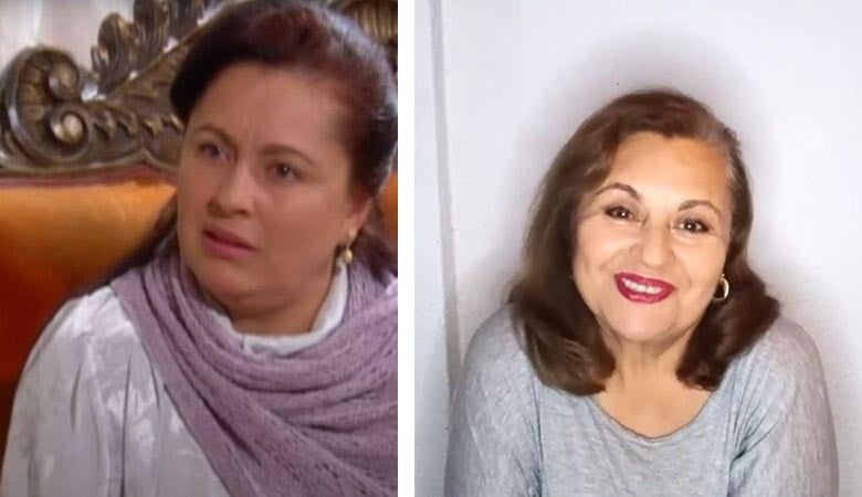 Adriana Franco in comparative image with her character of Julia Pinzón in Betty la fea
