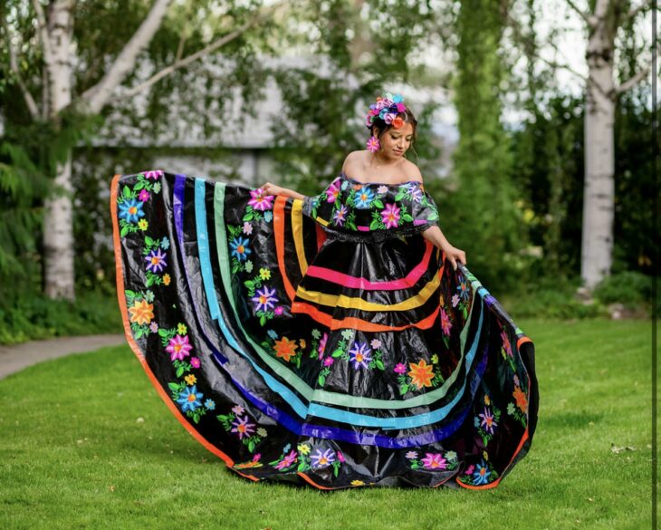 Girl creates folkloric party dress with duct tape