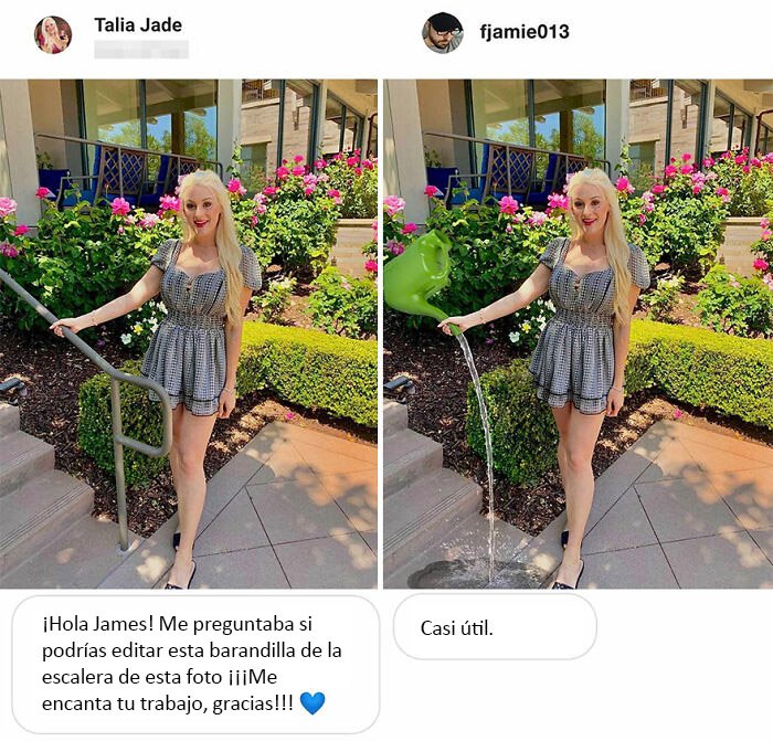 girl in the garden ;The 'Photoshop Troll' returned to edit the photos of his followers and makes the internet laugh