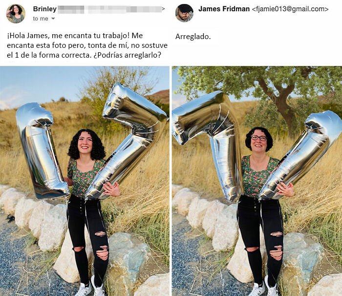 girl with balloons ;The 'Photoshop Troll' returned to edit the photos of his followers and makes the internet laugh