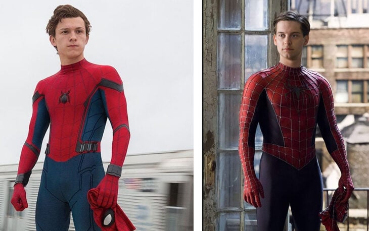 Imagen comparativa de Tom Holland y Tobey MAguire vestidos de Spiderman 