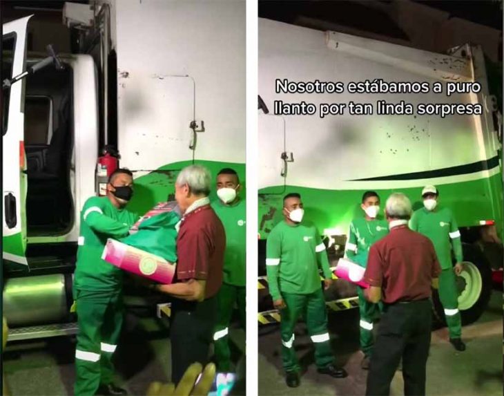 recolectores de basura sorprenden con regalo de cumpleaños a este abuelito 