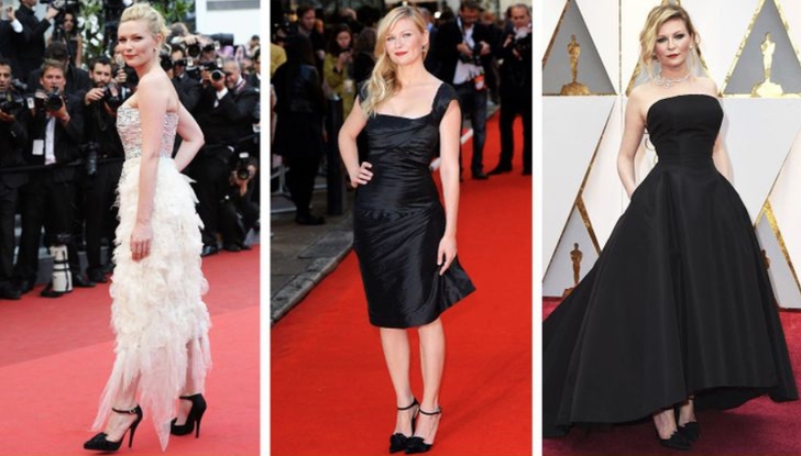 Kirsten Dunst usando los mismos zapatos pero con diferentes prendas 