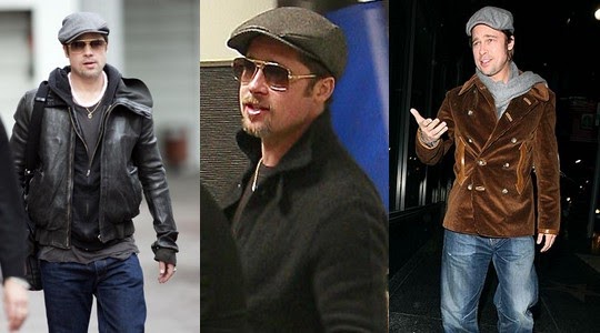 Brad Pitt usando una boina de color gris 