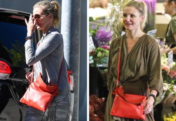 Cameron Diaz wearing a red bag