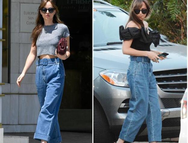 Dakota Johnson wearing the same pants on different occasions 