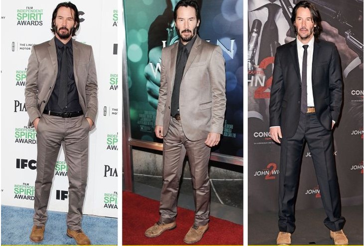 Keanu Reeves wearing the same shoes on the red carpet