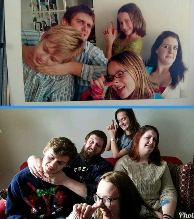 familia sonriendo ;Fotos antes y ahora que nos traen el aroma de la nostalgia