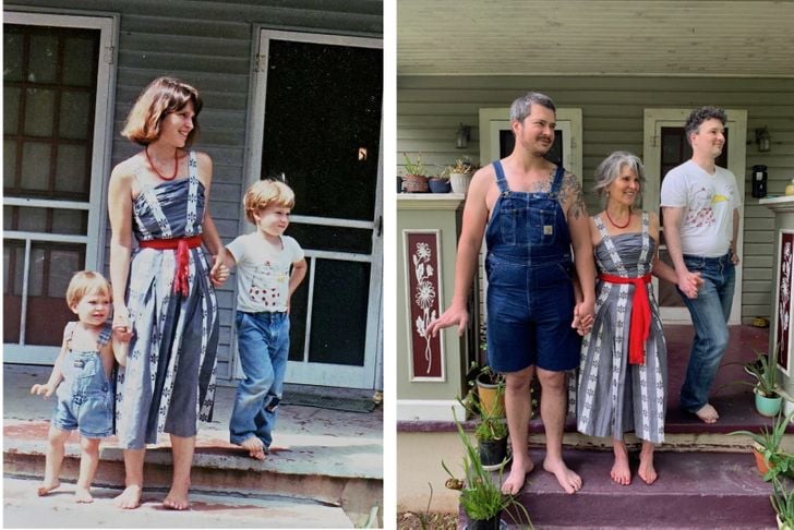 madre e hijo en el pórtico ;Fotos antes y ahora que nos traen el aroma de la nostalgia