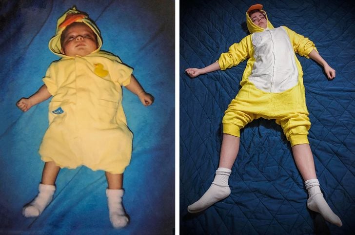 hombre con pijama de pollito ;Fotos antes y ahora que nos traen el aroma de la nostalgia