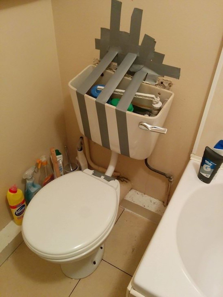 Toilet fixed with duct tape 
