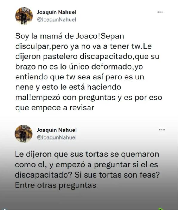 Captura de pantalla de una publicación sobre una madre que cerrará la cuenta de su hijo que recibía burlas en twitter