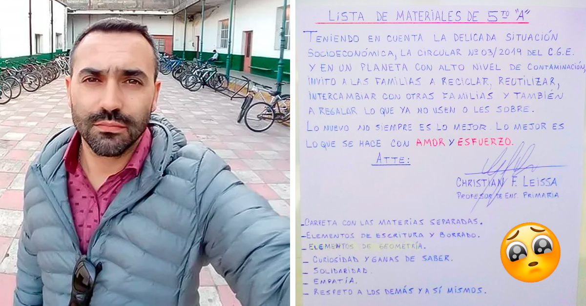 Teacher gives list of materials to help parents