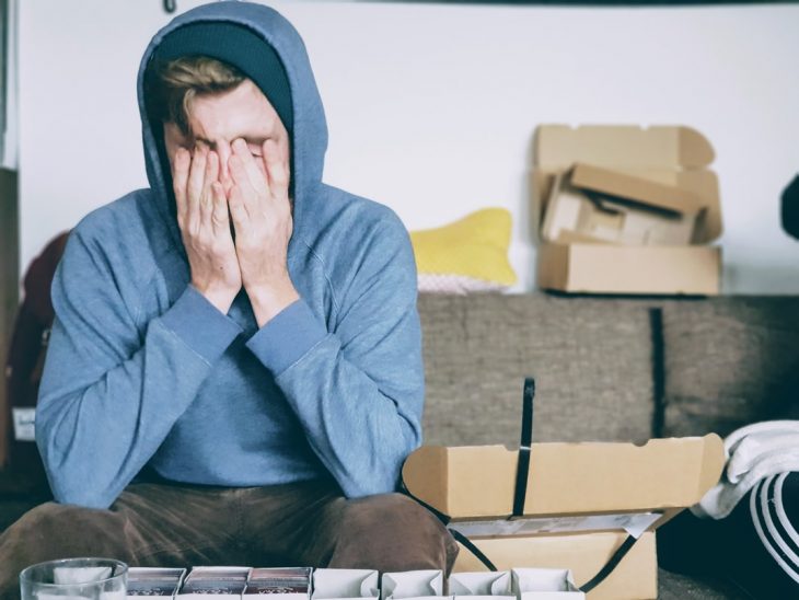 boy with closed eyes;  His girlfriend dumped him for making sandwiches for his in-laws