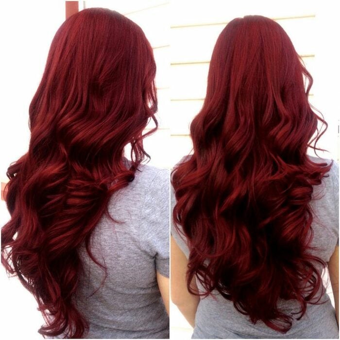 chica con cabello en color rojo frutal 