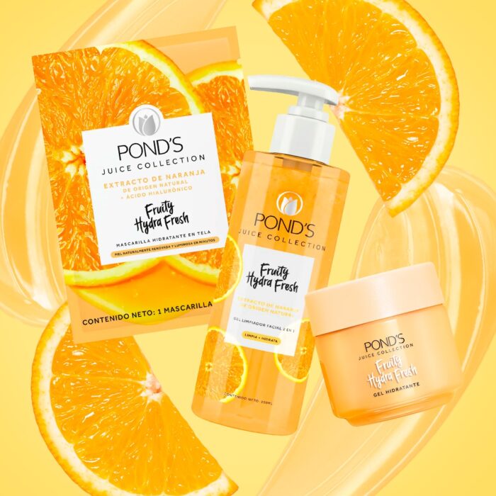 línea Fruity Hydra Fresh de Pond's. Colección naranja