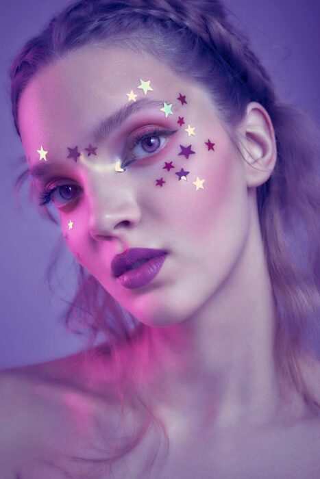 makeup with star stickers