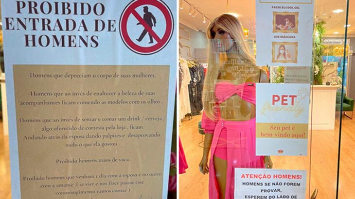 Anuncio de se prohíben hombres en tienda de lencería Mr. Luxos