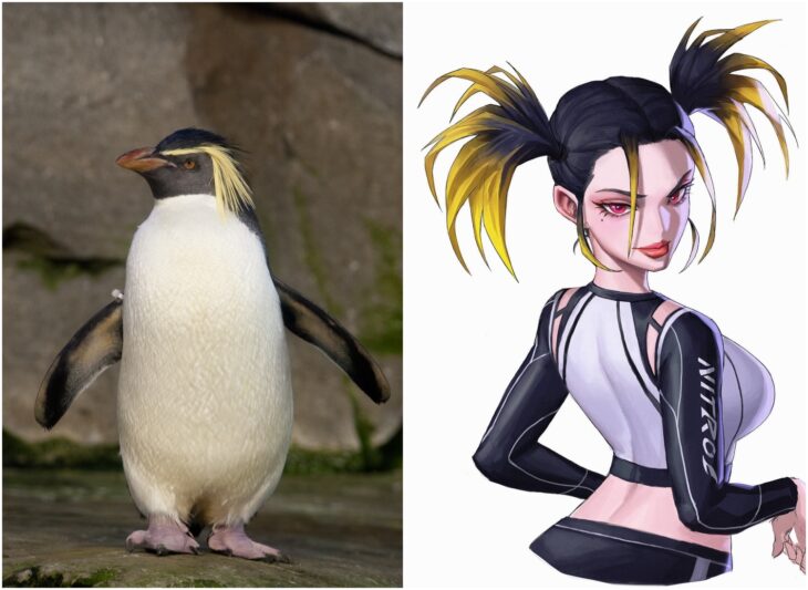 Pingüino pecho amarillo ;Artista transforma animales en personajes de anime y merecen su propio cómic 