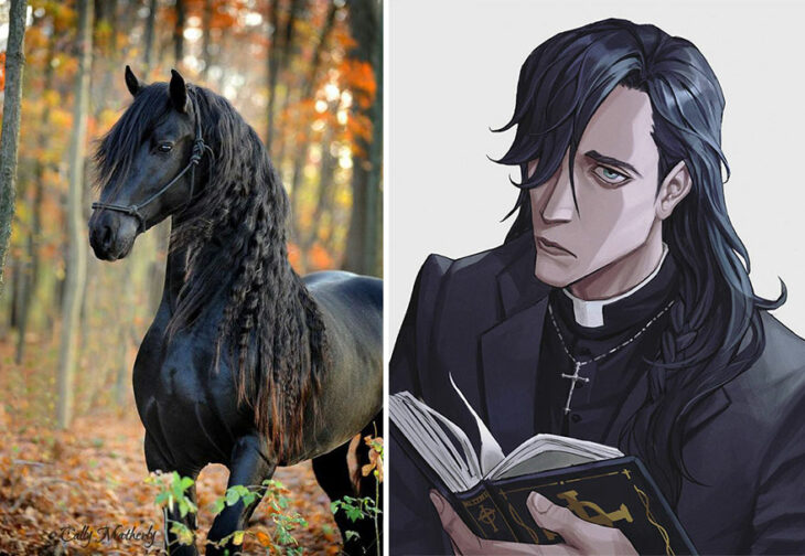 Caballo negro ;Artista transforma animales en personajes de anime y merecen su propio cómic 