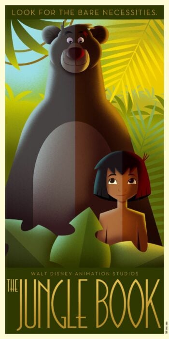póster de la película el libro de la selva en versión art déco 