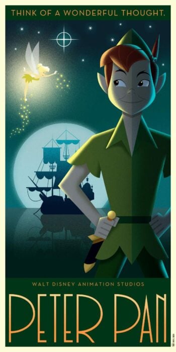 póster de la película de Peter Pan en su versión art déco 