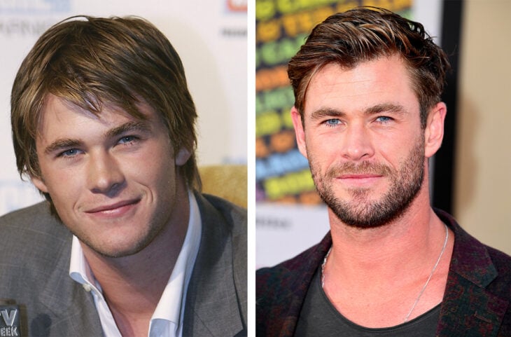 imagen comparativa de Chris Hemsworth al inicio de su carrera vs ahora 