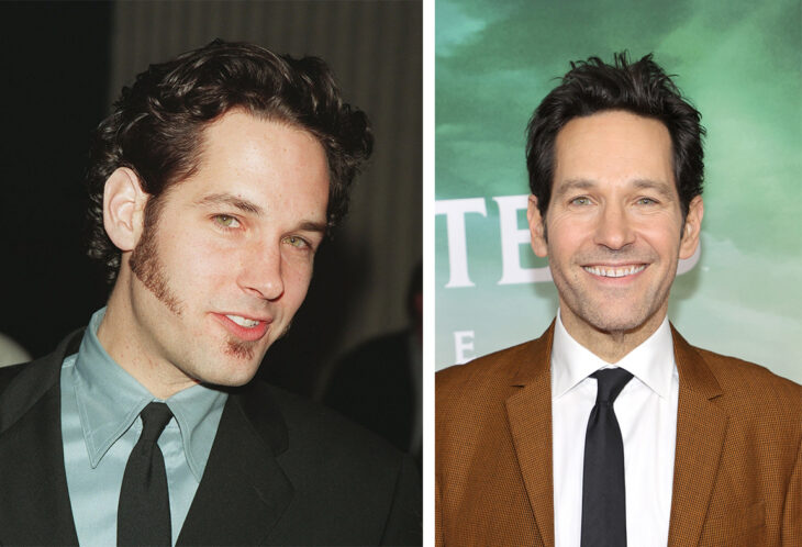 imagen comparativa del actor Paul Rudd en sus inicios vs en la actualidad