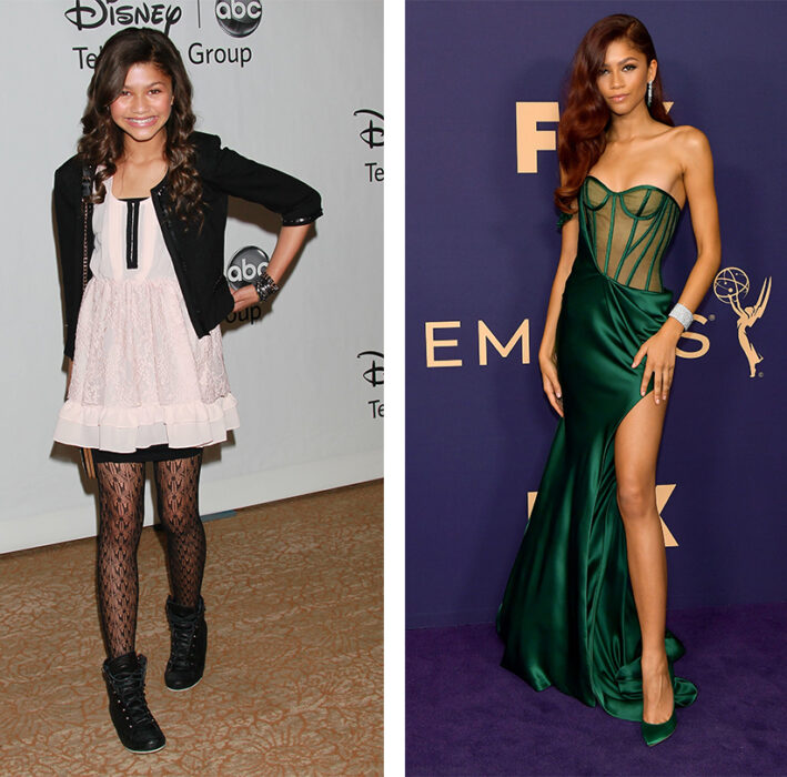 imagen comparativa de Zendaya antes vs ahora