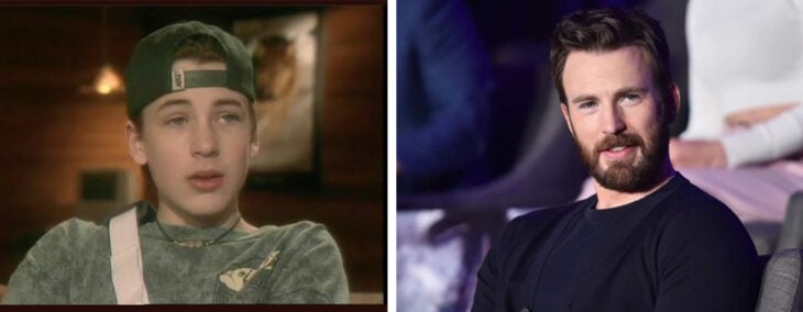 imagen comparativa de antes vs ahora del actor Chris Evans 