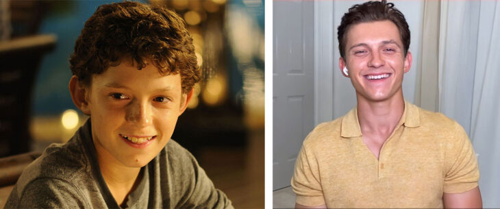 imagen comparativa del antes vs ahora de Tom Holland