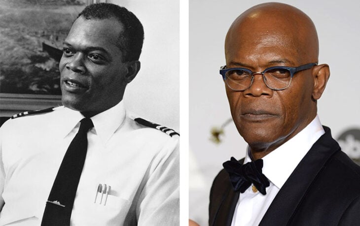 imagen comparativa del antes vs ahora del actor Samuel L. Jackson 