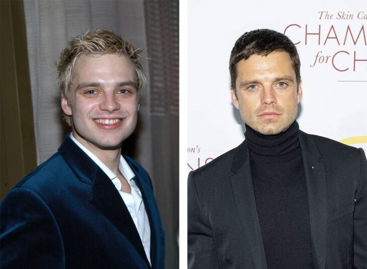 imagen comparativa del actor Sebastian Stan en sus inicios vs ahora 