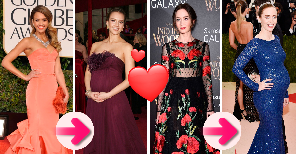 10 Outfits Celebrities Wore On The Red Carpet Before And After Being Pregnant