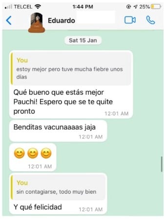 screenshot of a conversation on whats with Eduardo