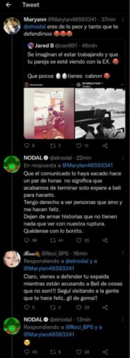 captura de pantalla de christian nodal en comentarios en Twitter