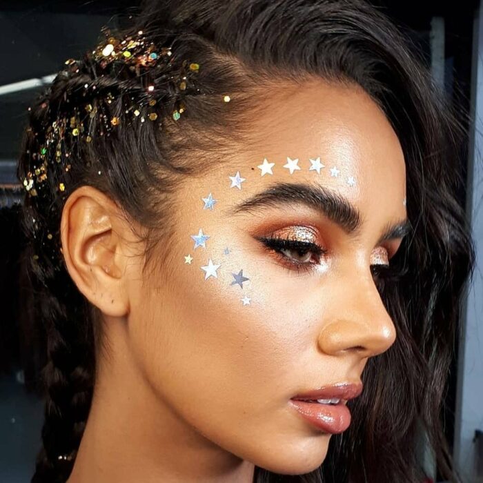 makeup with star stickers