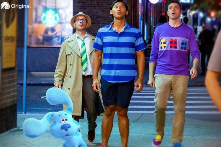 Scene from the new movie Blue's Clues;  'Blue's clues' will have a movie with all the presenters of the show