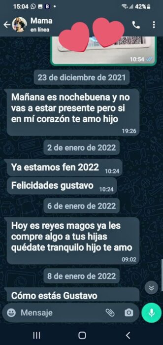 Mensajes de Whatsapp enviados de una mujer a su hijo 