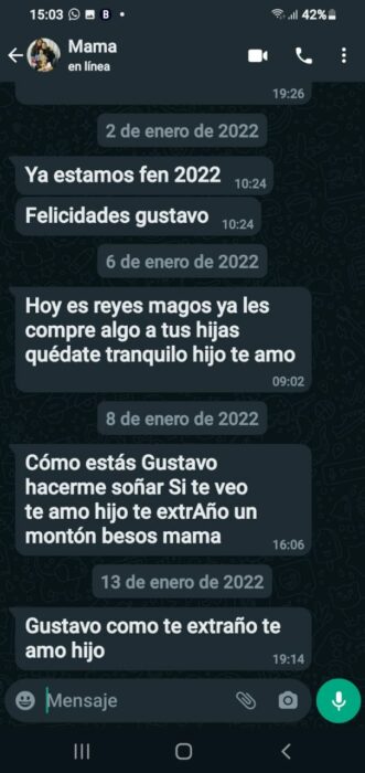 Mensajes de Whatsapp enviados de una mujer a su hijo 