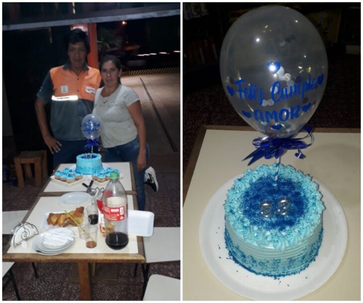 Mujer llevó torta y empanadas para celebrar a su esposo en la gasolinera