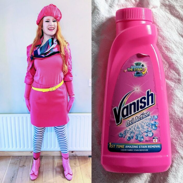 mujer vestida de Vanish removedor de manchas 