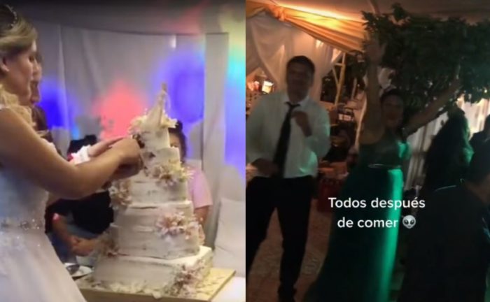 Novios con pastel; Pareja da pastel mágico a sus invitados y las reacciones se hacen virales